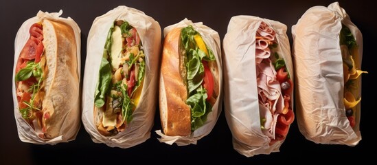 Canvas Print - Deli sandwiches, viewed from above, wrapped in paper.