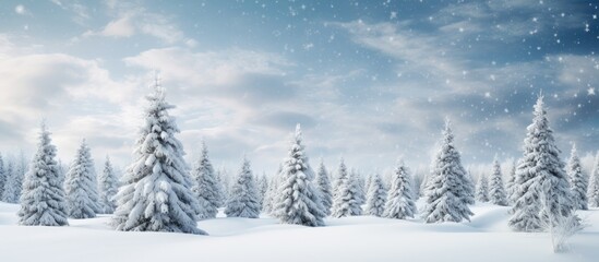 Sticker - Fir trees covered in snow as a Christmas backdrop.