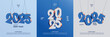 © Gkpartner - Happy new year 2025 square template with 3D blue hanging number. Greeting concept for 2025 new year celebration