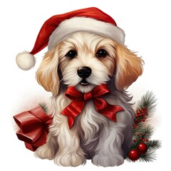 Wall Mural - dog wearing santa claus hat