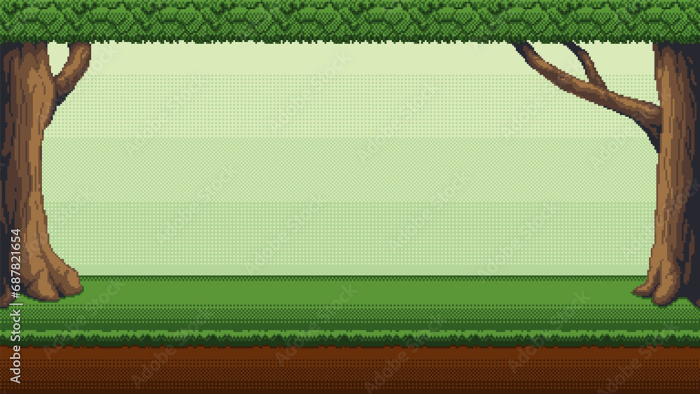 Forest pixel art background. 2d backdrop for 8-bit retro video game or ...