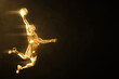 3d illustration shiny golden professional basketball player slam dunk on dark background