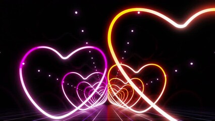 Wall Mural - heart neon line love tunnel glowing fluorescent lights corridor stage cg background
