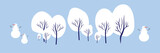 Fototapeta Dmuchawce - A snowy park trees. People make snowman and sledding in forest. Concept of active recreation. Happy winter holidays. Vector