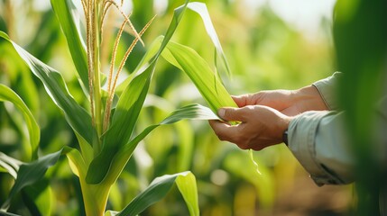 Wall Mural - a farmer, agronomist, who plants and cares for corn on a corn plantation. agriculture, organic gardening, planting