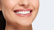 © Olivia - Banner perfect white teeth. Female smile, dental care and stomatology, dentistry. Advertising of a dental clinic