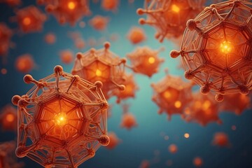 Wall Mural - Abstract geometric background. DNA with hexagons. Structure of human brain cells, DNA neurons glowing light blue and yellow colors. Medicine, technology, communication concept.