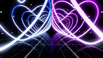 Wall Mural - heart neon line love tunnel glowing fluorescent lights corridor stage cg background
