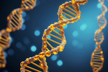 Wall Mural - Abstract geometric background. DNA with hexagons. Structure of human brain cells, DNA neurons glowing light blue and yellow colors. Medicine, technology, communication concept.