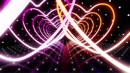 Wall Mural - heart neon line love tunnel glowing fluorescent lights corridor stage cg background