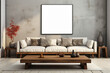 Modern living room mockup with a large poster, textured walls, and accent decor. Urban chic. Generative AI