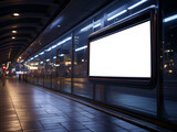 Fototapeta Przestrzenne - Illuminated blank billboard in urban night setting. Advertising mockup concept Generative AI