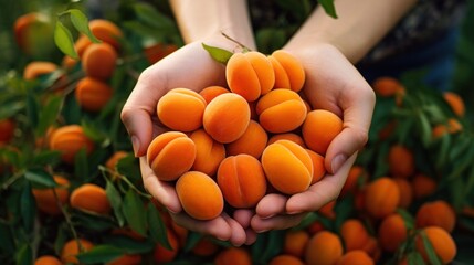 Sticker - A person holding a handful of apricots in their hands