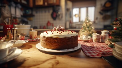 Poster - A cake sitting on top of a wooden table