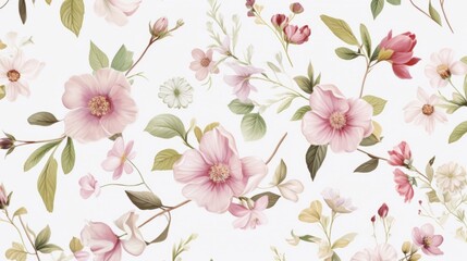Sticker - Dainty Abstract flower Bright and cute colors pattern, simple, neutral flowers on white background Seamless pattern of elegant, dainty, neutral watercolor floral for fabric, home decor, and wrapping
