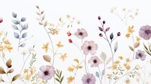 Dainty Abstract Flower Bright And Cute Colors Pattern, Simple, Neutral Flowers On White Background Seamless Pattern Of Elegant, Dainty, Neutral Watercolor Floral For Fabric, Home Decor, And Wrapping