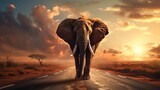 Fototapeta  - African Elephant in the Savanna at Sunset generated by AI tool