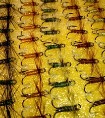 Flies for fly fishing. Fishing hooks. fishing tackle.