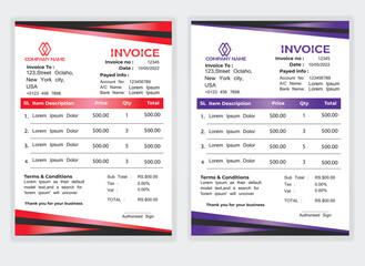 Business Minimal Corporate Invoice design template vector illustration bill form price . Creative template and stationery design payment agreement design template Cash Memo, Vector Quotation Design