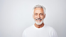 Handsome Old Mature Man Smiling With Clean Teeth. For A Dental Ad Isolated On White Background