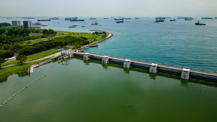 Wall Mural - Large amounts of shipping in the strait outside the city of Singapore