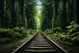 Fototapeta Natura - old railroad tracks in a green forest