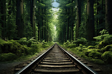 Old Railroad Tracks In A Green Forest