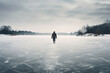 © Davivd - A lone skater gliding across a frozen pond under a gray winter sky, embodying peaceful solitude and the joy of cold outdoor activity in a natural setting.