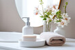 Bathroom sink table with hygiene accessories