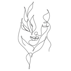 Wall Mural - One line drawing face abstract woman. Vector.