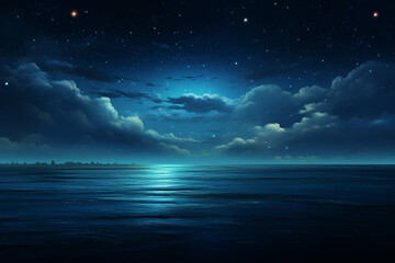 The sky and the sea at night Among the stars that shine brightly to be seen at night.