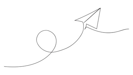 Wall Mural - Continuous one line drawing of paper plane. art style isolated on white background.