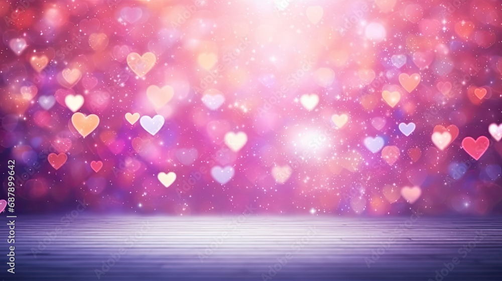 Hearts are floating in the air on a purple background. A beautiful and ...