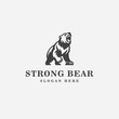 bear logo design, with an angry expression, and in black and white monochrome style