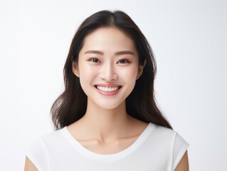 Smile of young Korean woman with healthy white teeth and hygiene Concept of advertising dentist and facial care