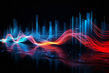 Wall Mural - artistic and abstract representation of sound waves coming from dj equipment, visualizing the essenc