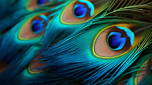 Colorful Exotic Background Of Bright Purple And Blue Peacock Feathers, Peacock Feather Background, Blue And Green Peacock Feather Closeup, A Captivating Close-up Of A Vibrant Peacock Feather.

