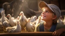 Child On Farm Next To Livestock