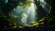 © Micro - waterfall in the forest, sun rays in forest , beautiful view of jungle