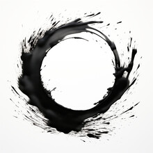 Japanese Enso Zen Circle Made With Black Ink, On White Background