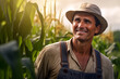 Smiling farmer man in a field. Agriculture. Cornfield.