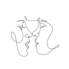 Sticker - Abstract man and woman touch by one line vector drawing. Minimal Face Vector. Couple print, Kiss print, Valentines Day Illustration. Love poster. Romantic couple.
