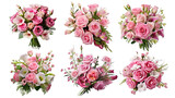 Collection of PNG. Pink rose and eustoma flowers isolated on a transparent background.