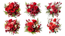 Collection Of PNG. Red Rose And Eustoma Flowers Isolated On A Transparent Background.