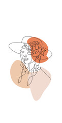 Sticker - Woman head vector lineart illustration. One Line style drawing. Woman Line Art Minimalist Logo.