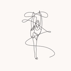 Poster - Continuous drawing in one line. Happy woman stretching. Vector illustration. Dancer dancing contemporary dance. Minimalist Wellness Feminine Illustration Elegant Logo