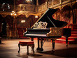 klavier konzertfäügel fiktiiv illustrativ vor leeren konzertsaal oper ball konzert piano
