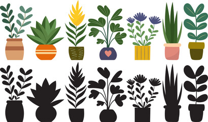 Wall Mural - indoor plants set in flat style, vector