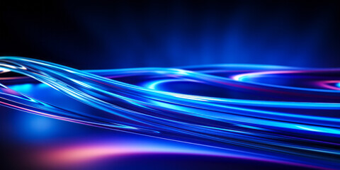 Wall Mural - Abstract Blue Light Curves Flowing Against a Dark Background, Creating a Futuristic Neon Glow Wave Concept for Technology and Modern Design