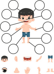 Cute boy human body parts cartoon